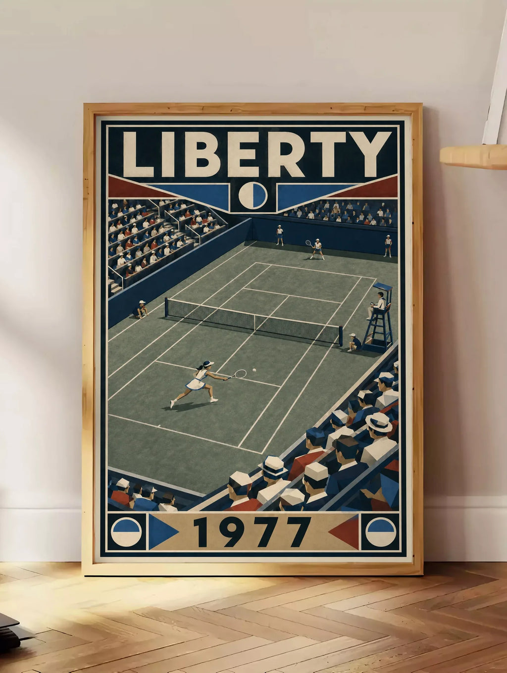 Affiche New York Tennis Liberty Tennis 1977 Femme Har-Tru dernière année, affiche Art déco de tennis new-yorkaise