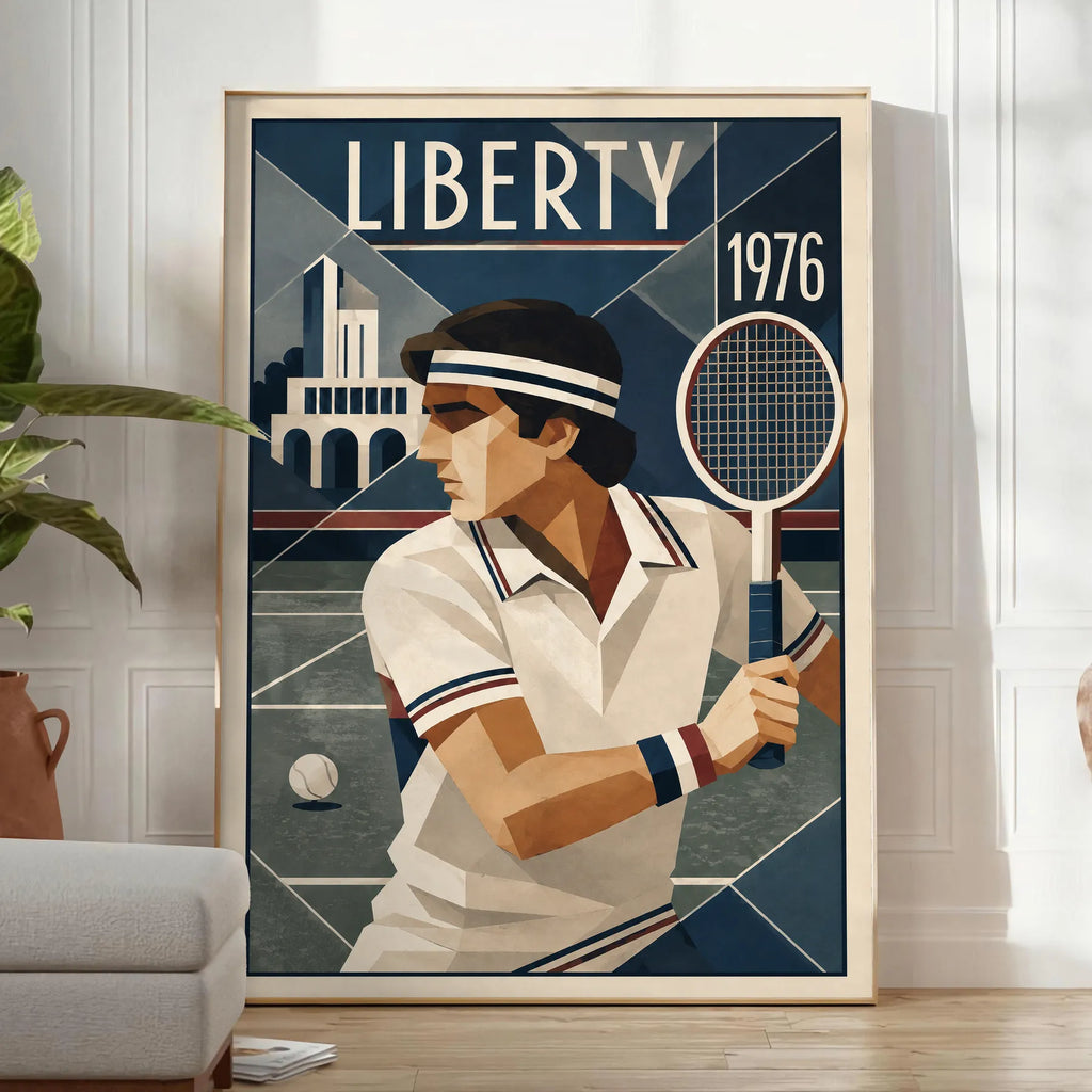 Affiche New York Tennis Liberty Tennis 1976 Har-Tru prêt, affiche Art déco de tennis new-yorkaise
