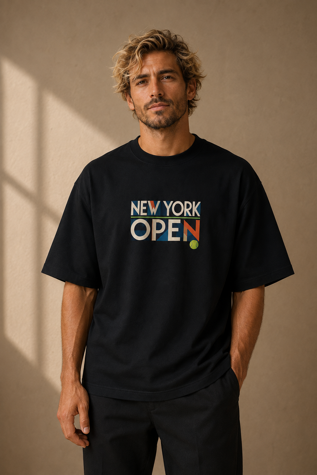 T-shirt New York Tennis Split géométrique 26. design textile unisexe [color:black] [view:front]