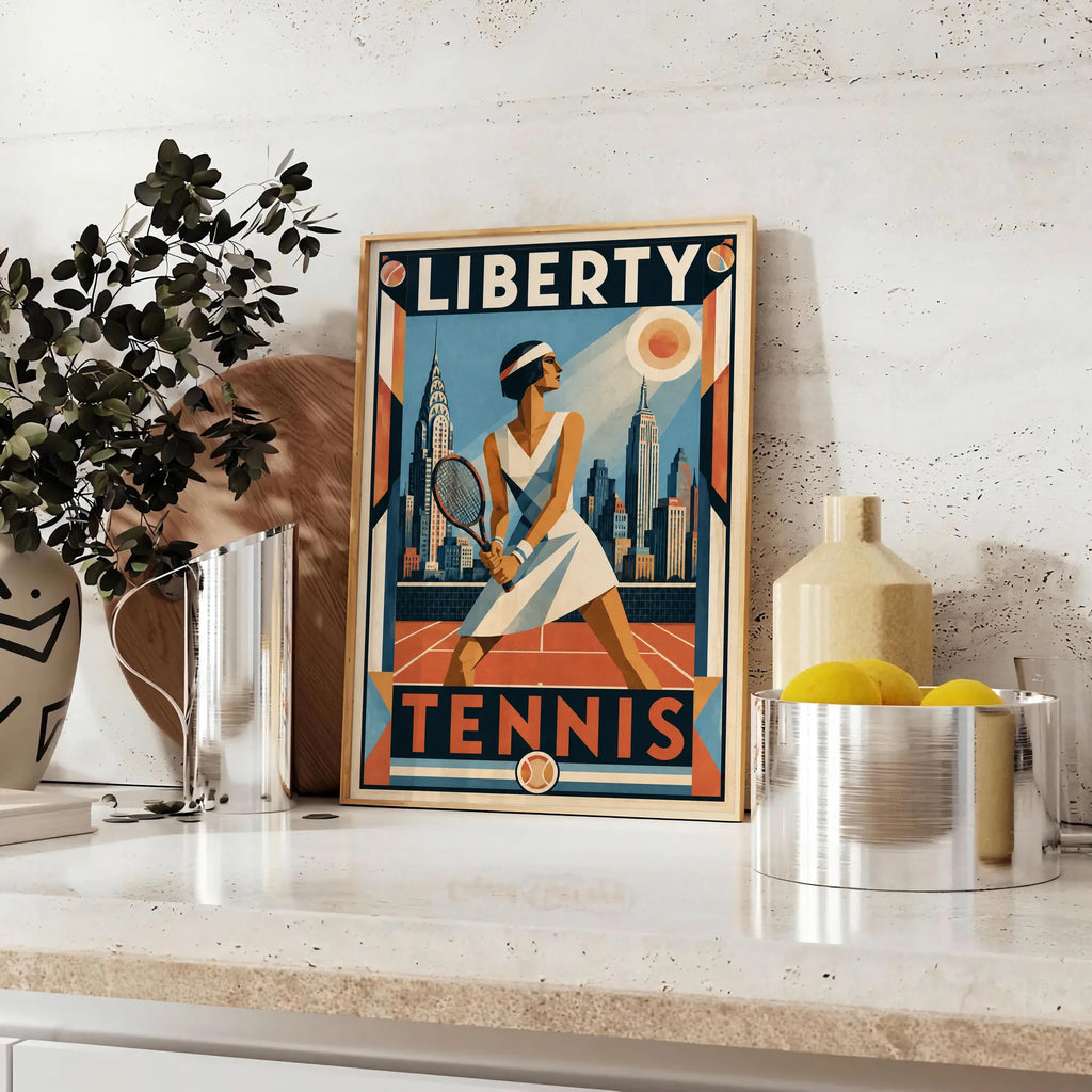 Affiche New York Tennis Femme panorama new-yorkais prêt Pose, affiche Art déco de tennis new-yorkaise
