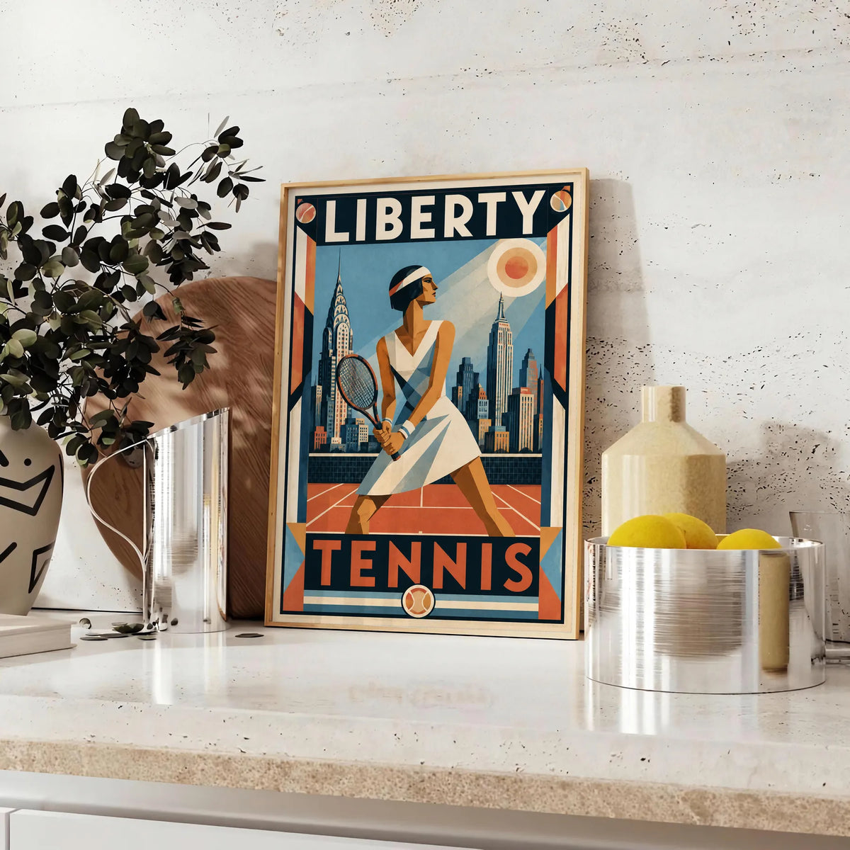 Affiche New York Tennis Femme panorama new-yorkais prêt Pose, affiche Art déco de tennis new-yorkaise
