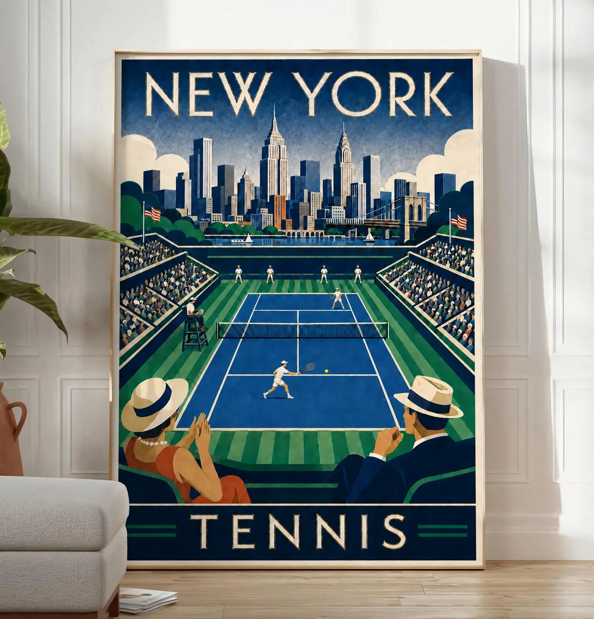 Affiche New York Tennis New York Tennis Stadium Court View, affiche Art déco de tennis new-yorkaise