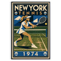 Affiche New York Tennis New York Tennis 1974 Femme gazon volée, affiche Art déco de tennis new-yorkaise