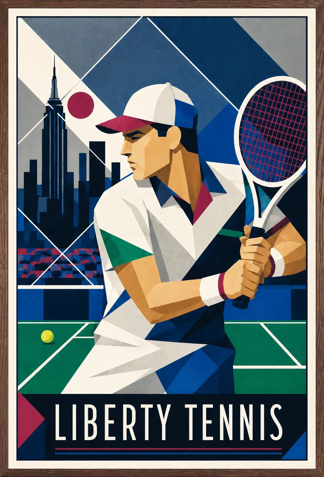 Affiche New York Tennis New York Male Art Deco Coiled revers, affiche Art déco de tennis new-yorkaise