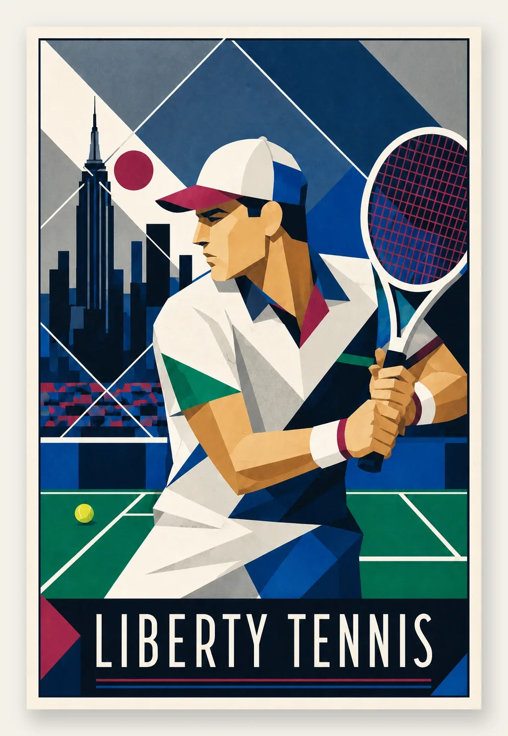 Affiche New York Tennis New York Male Art Deco Coiled revers, affiche Art déco de tennis new-yorkaise