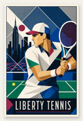 Affiche New York Tennis New York Male Art Deco Coiled revers, affiche Art déco de tennis new-yorkaise