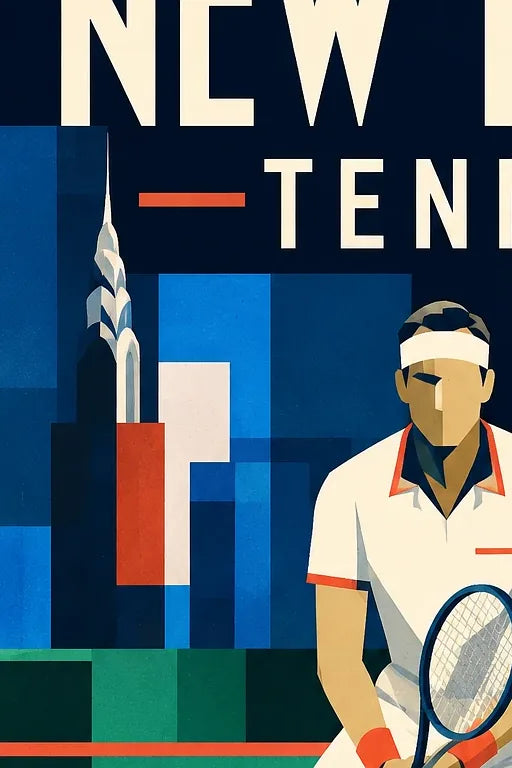 Affiche New York Tennis Ny Male Split Step prêt, affiche Art déco de tennis new-yorkaise
