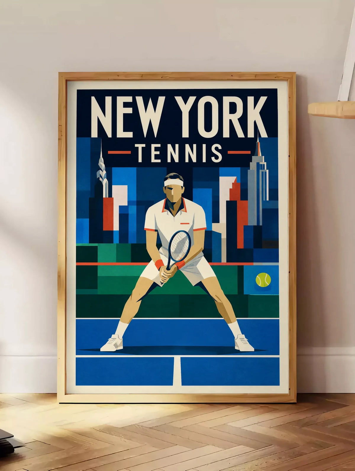 Affiche New York Tennis Ny Male Split Step prêt, affiche Art déco de tennis new-yorkaise