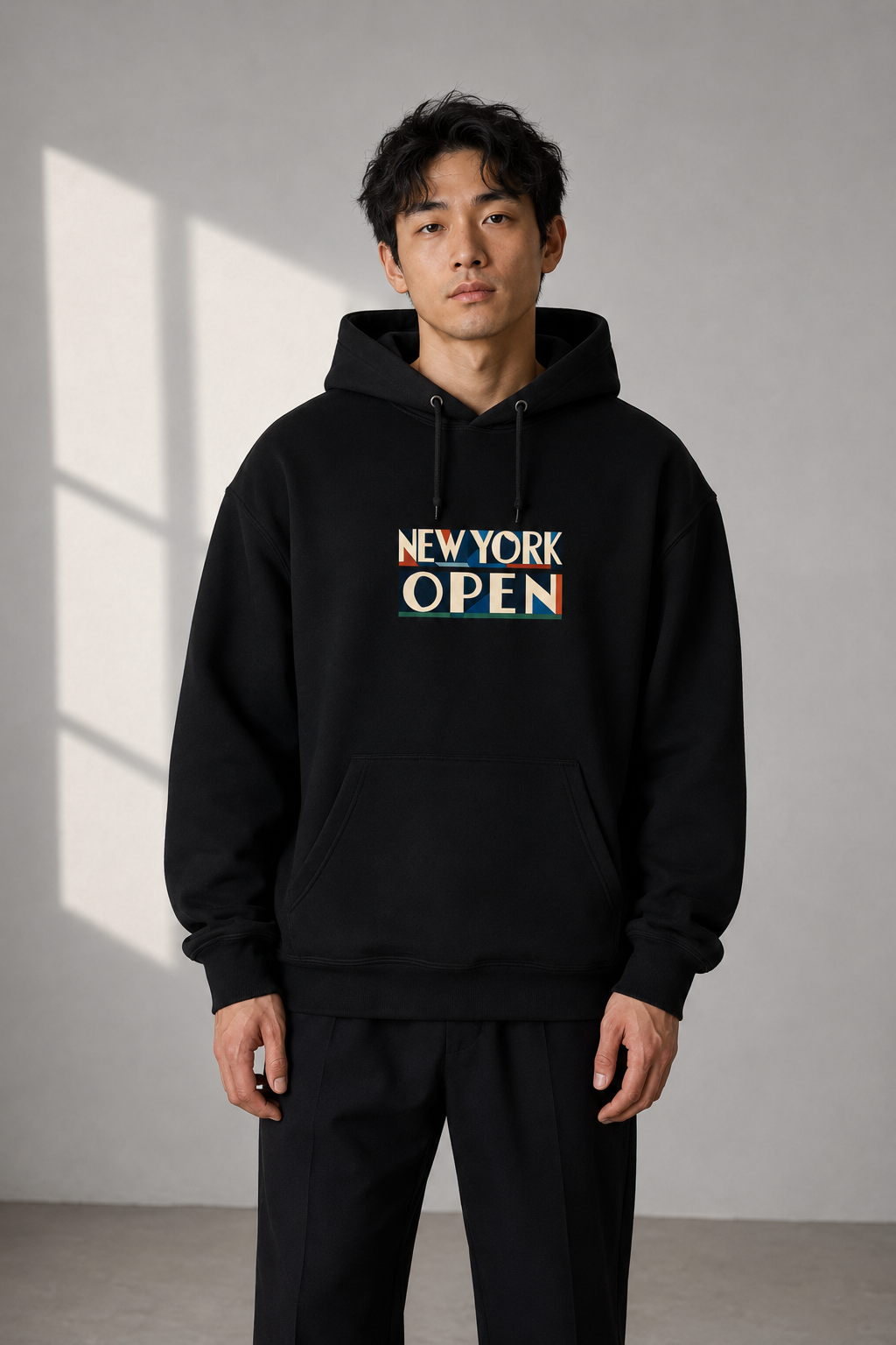 Sweat à capuche New York Tennis Monumental 11. design textile unisexe [color:black] [view:front]