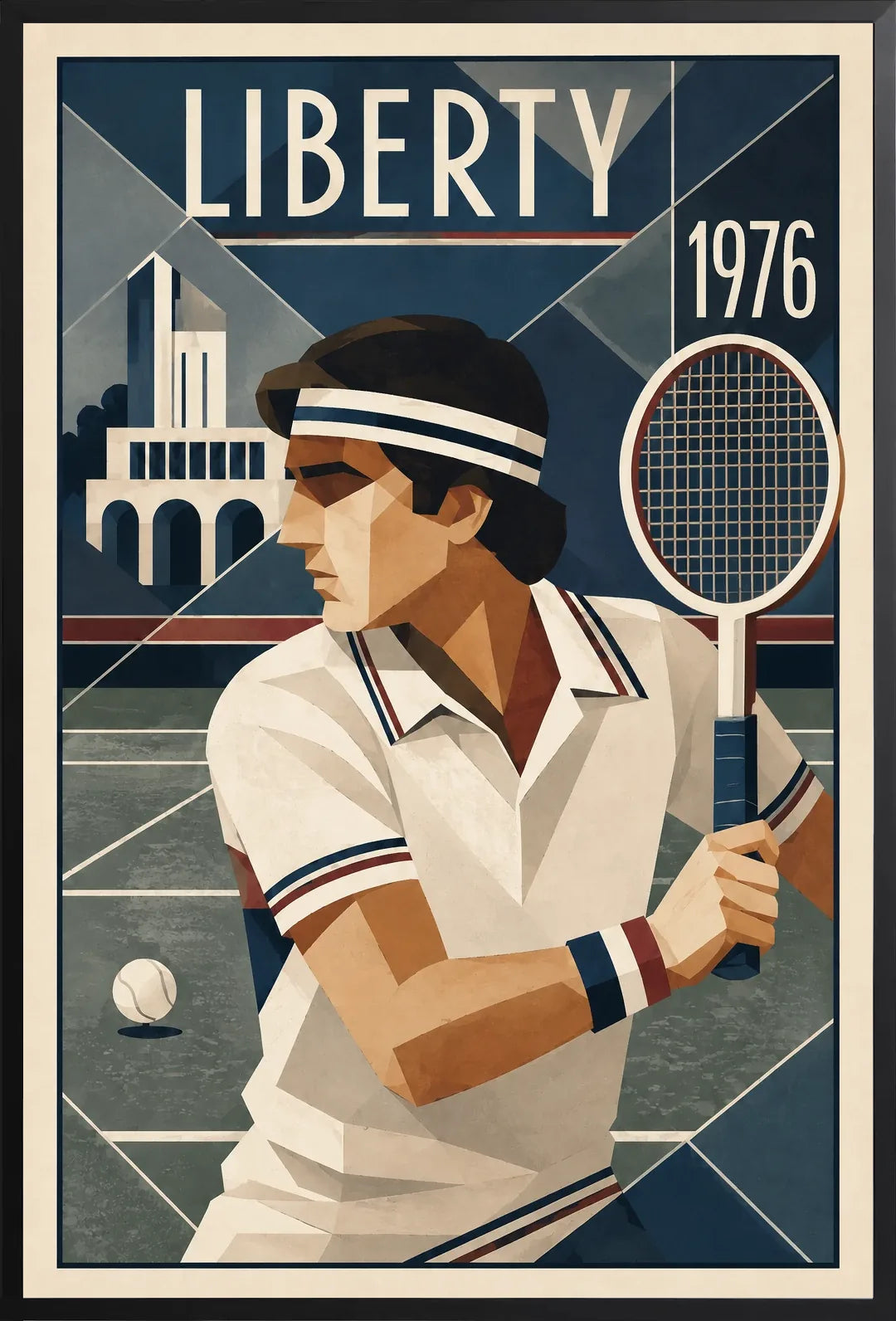 Affiche New York Tennis Liberty Tennis 1976 Har-Tru prêt, affiche Art déco de tennis new-yorkaise