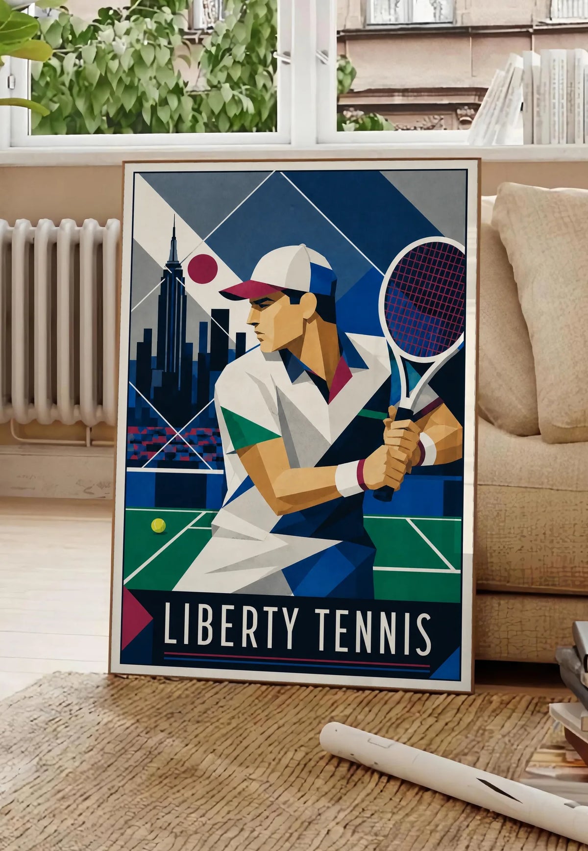 Affiche New York Tennis New York Male Art Deco Coiled revers, affiche Art déco de tennis new-yorkaise