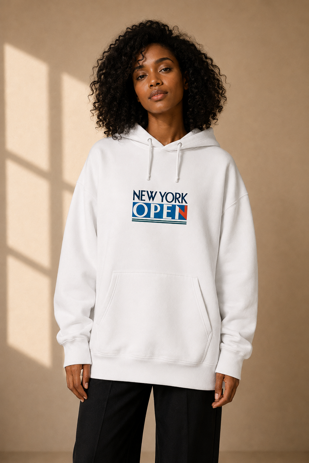 Sweat à capuche New York Tennis Monumental 14. design textile unisexe [color:white] [view:front]