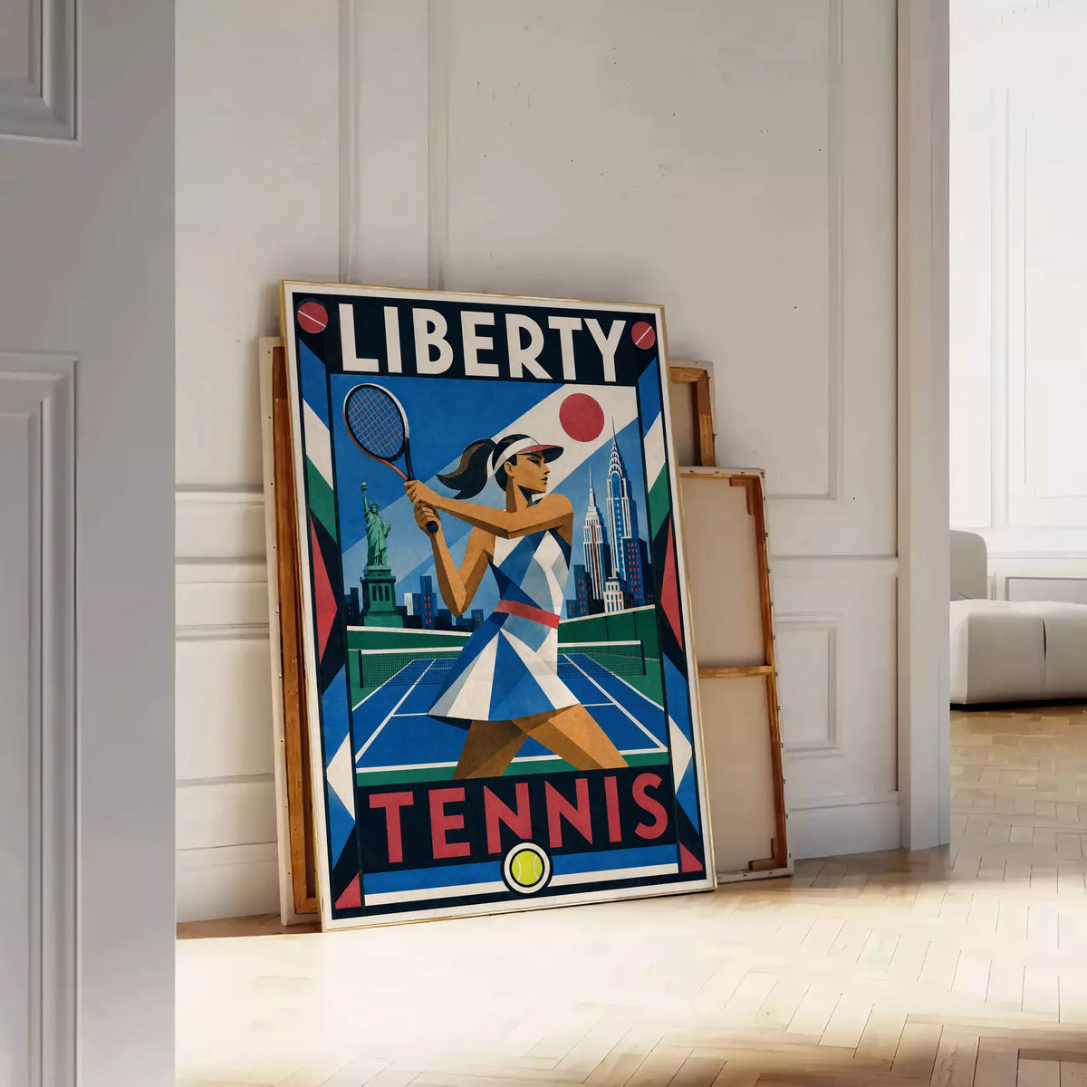 Affiche New York Tennis New York Tennis Femme revers Finish, affiche Art déco de tennis new-yorkaise