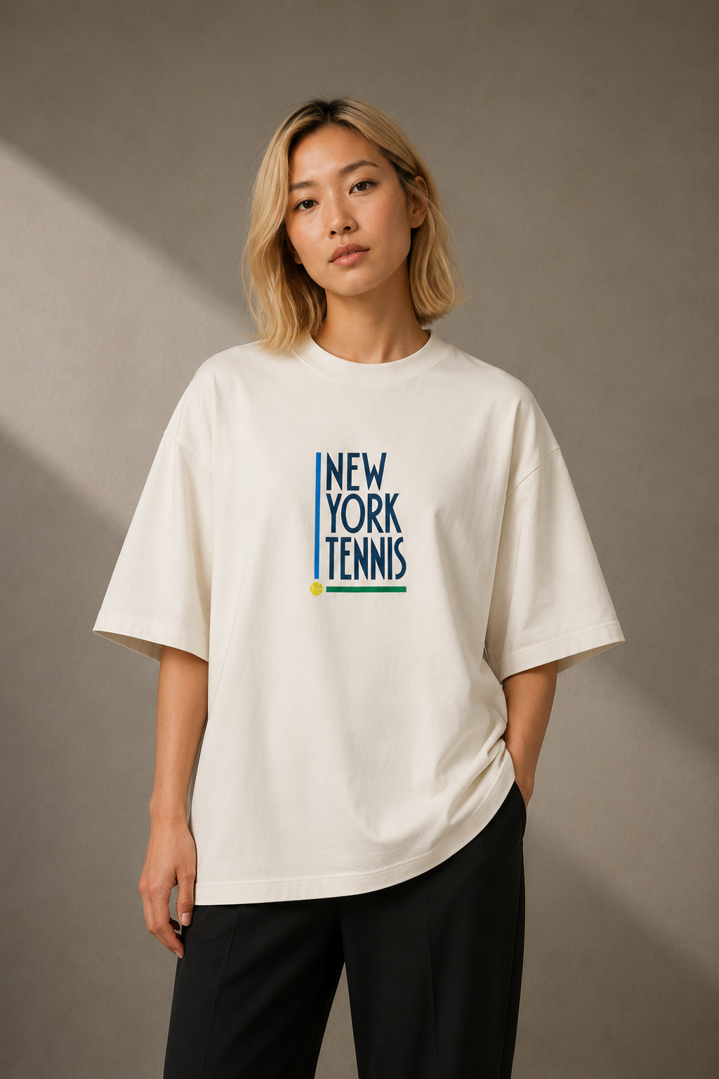 T-shirt New York Tennis Grille verticale 28. design textile unisexe [color:natural] [view:front]