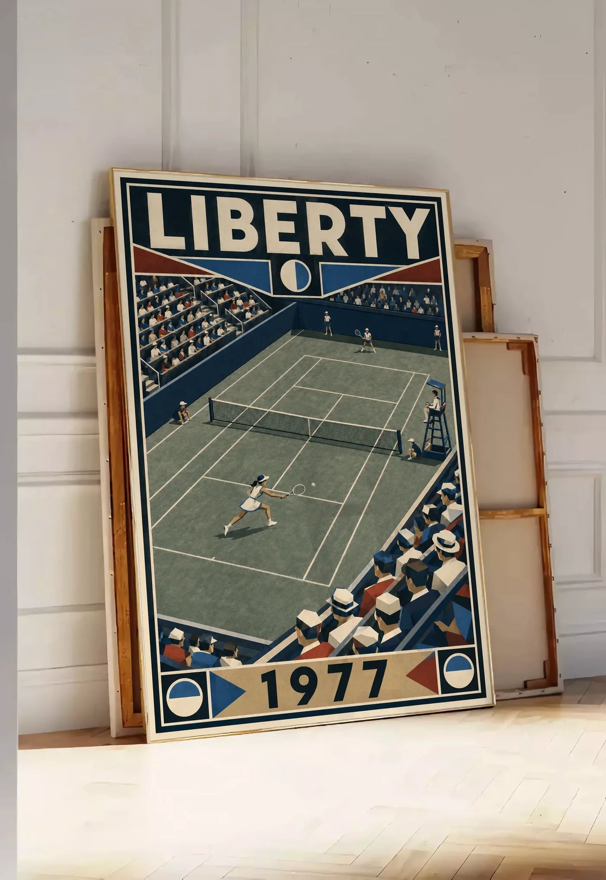 Affiche New York Tennis Liberty Tennis 1977 Femme Har-Tru dernière année, affiche Art déco de tennis new-yorkaise