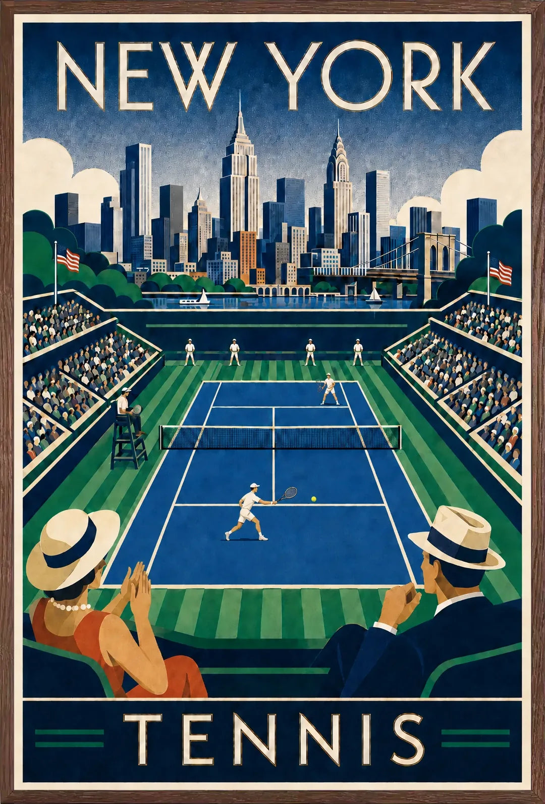 Affiche New York Tennis New York Tennis Stadium Court View, affiche Art déco de tennis new-yorkaise
