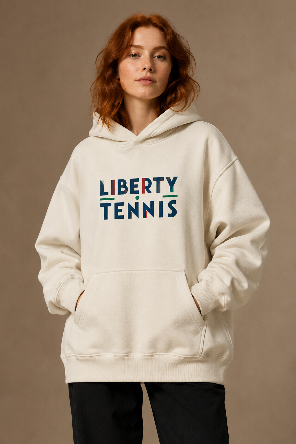 Sweat à capuche New York Tennis Monumental 3. design textile unisexe [color:natural] [view:front]
