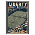 Affiche New York Tennis Liberty Tennis 1977 Femme Har-Tru dernière année, affiche Art déco de tennis new-yorkaise