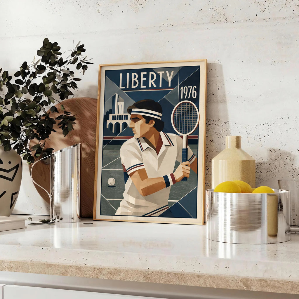 Affiche New York Tennis Liberty Tennis 1976 Har-Tru prêt, affiche Art déco de tennis new-yorkaise