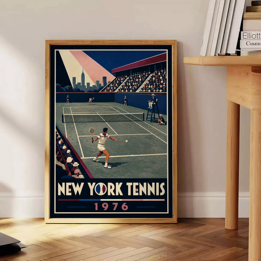 Affiche New York Tennis New York Tennis 1976 Har-Tru vue latérale View, affiche Art déco de tennis new-yorkaise