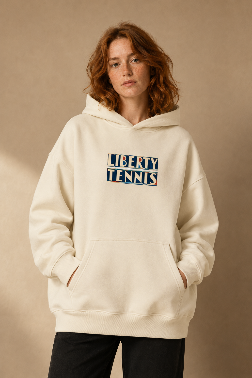 Sweat à capuche New York Tennis Monumental 6. design textile unisexe [color:natural] [view:front]