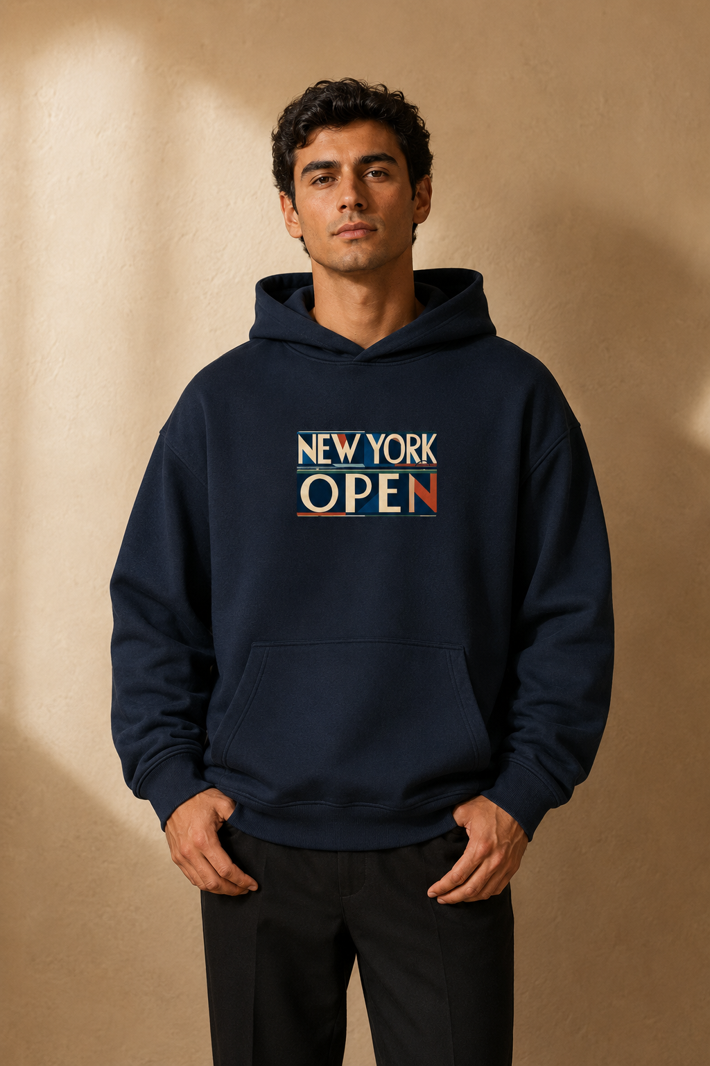 Sweat à capuche New York Tennis Monumental 5. design textile unisexe [color:navy] [view:front]
