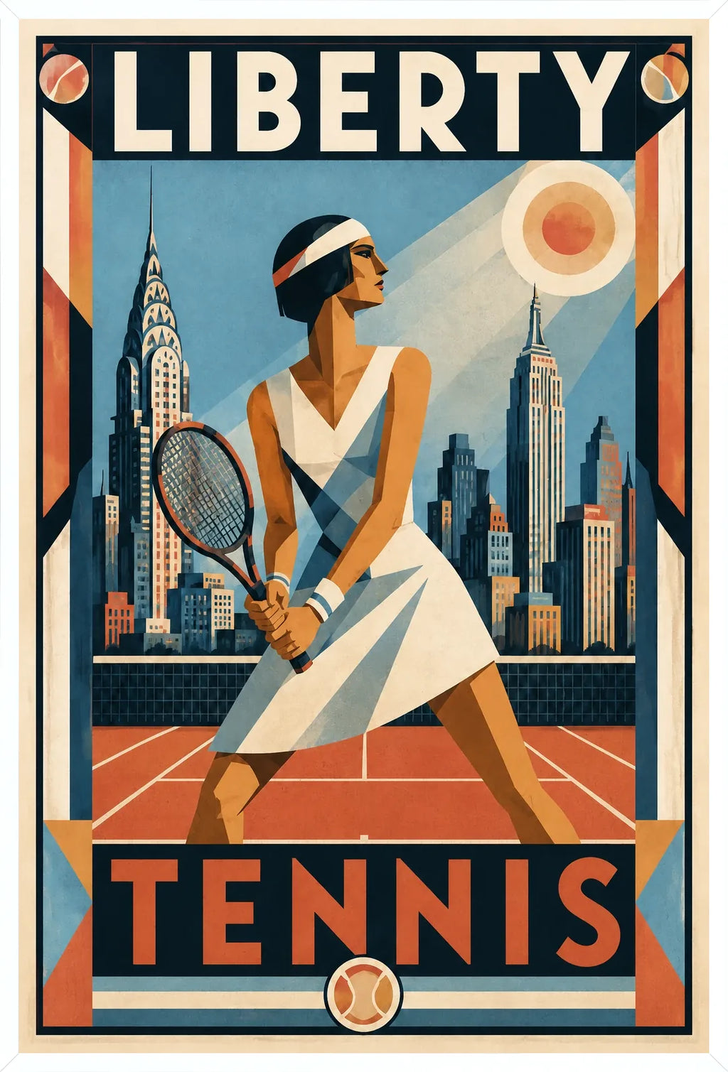 Affiche New York Tennis Femme panorama new-yorkais prêt Pose, affiche Art déco de tennis new-yorkaise