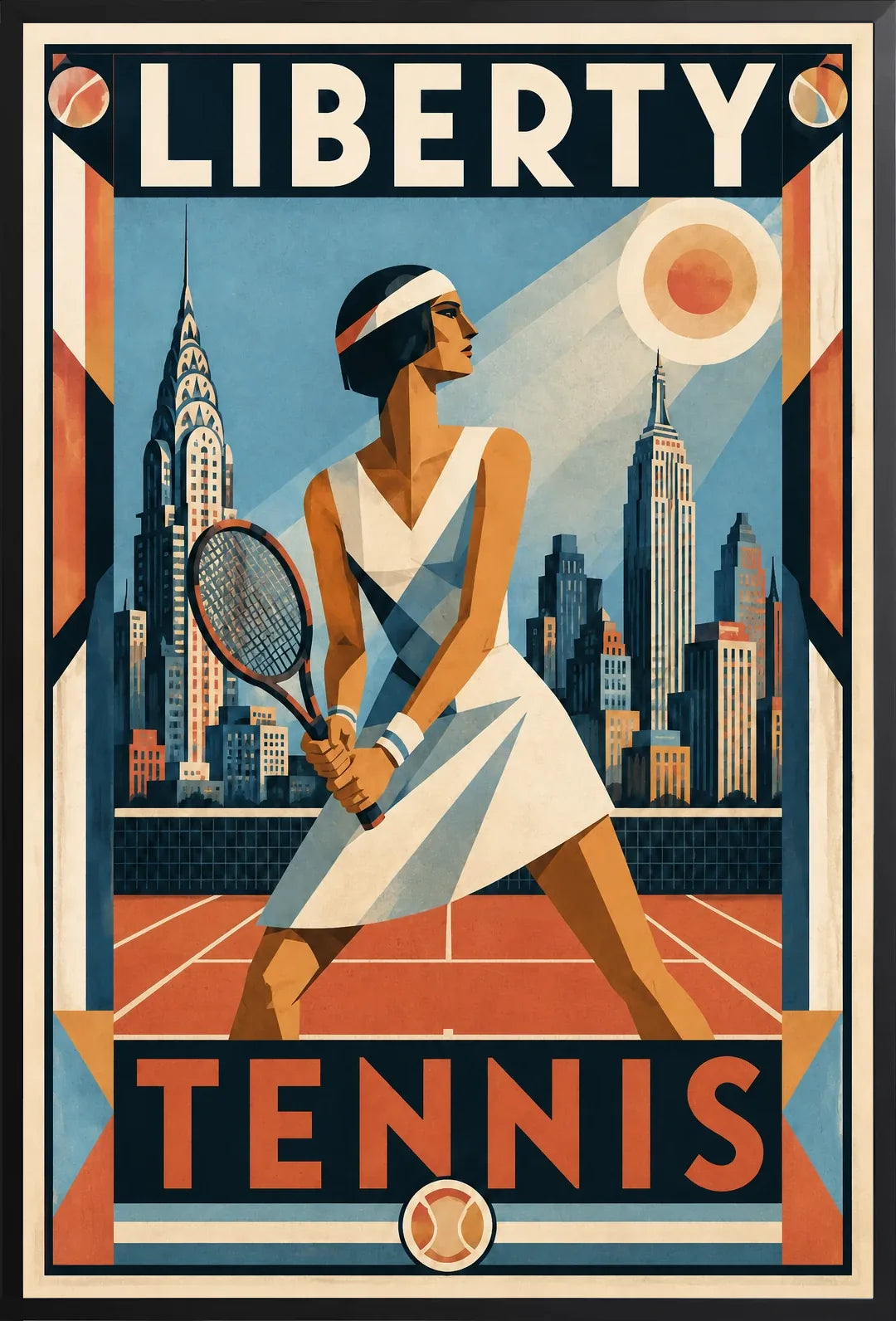 Affiche New York Tennis Femme panorama new-yorkais prêt Pose, affiche Art déco de tennis new-yorkaise