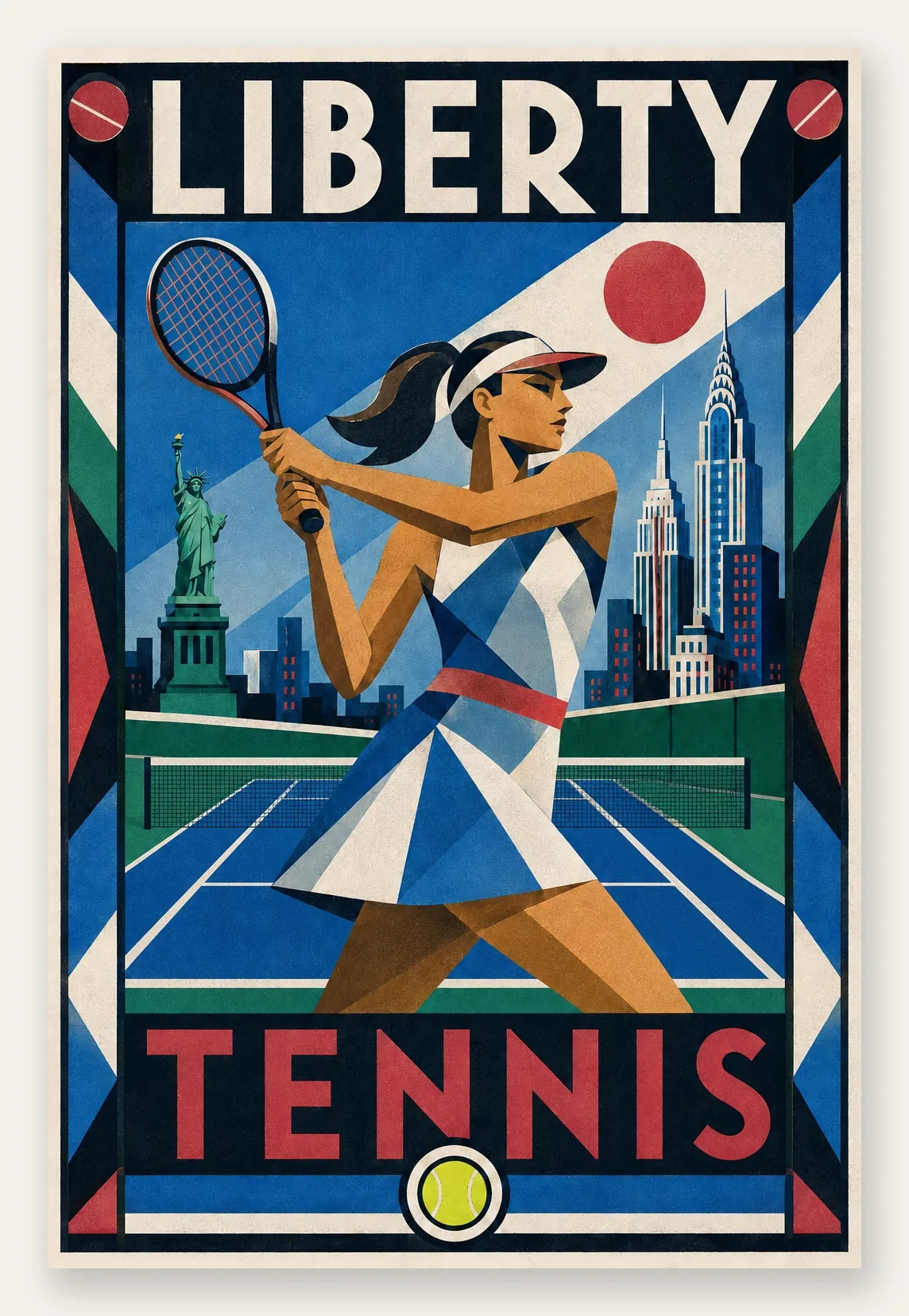 Affiche New York Tennis New York Tennis Femme revers Finish, affiche Art déco de tennis new-yorkaise