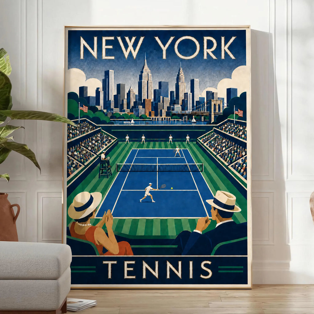 Affiche New York Tennis New York Tennis Stadium Court View, affiche Art déco de tennis new-yorkaise