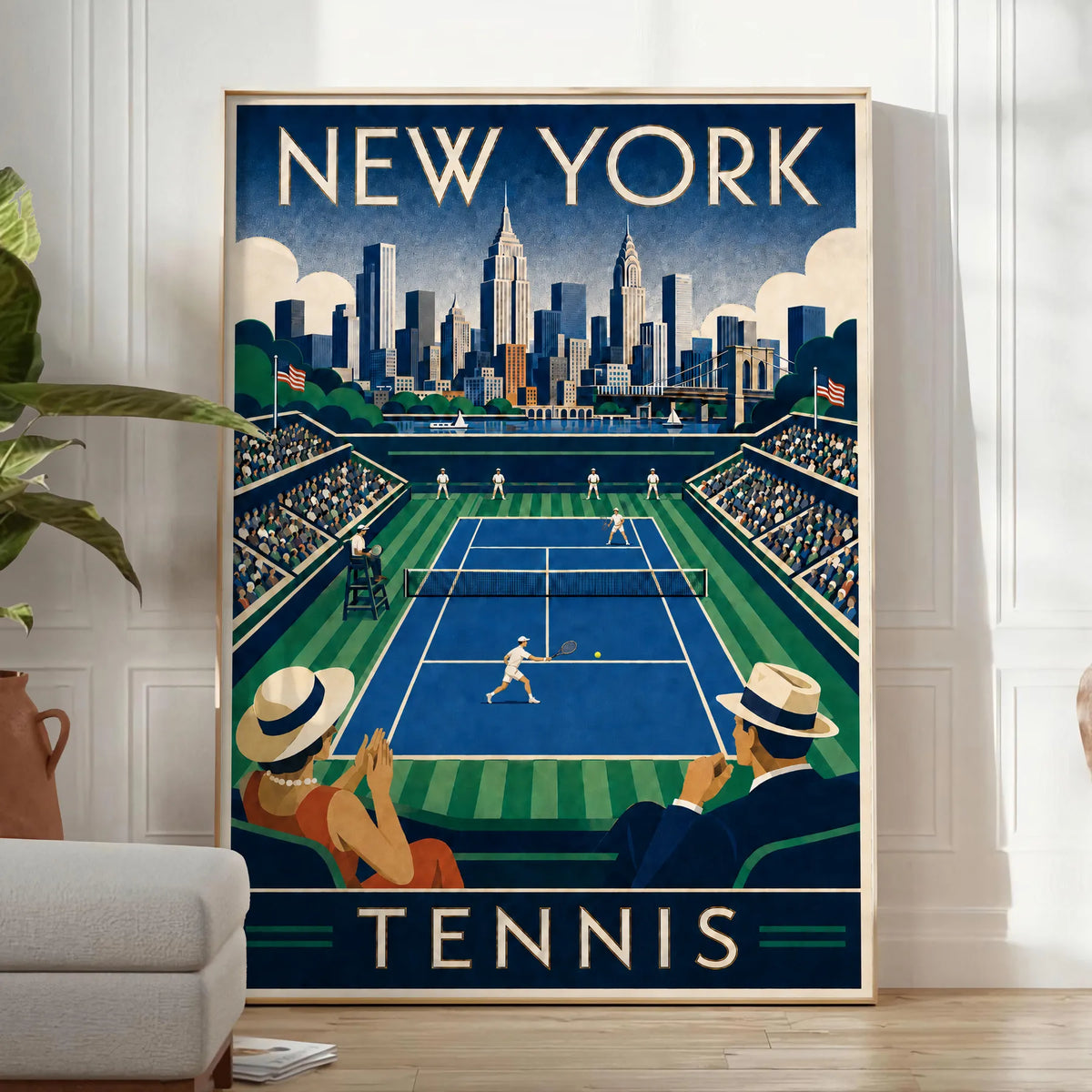 Affiche New York Tennis New York Tennis Stadium Court View, affiche Art déco de tennis new-yorkaise