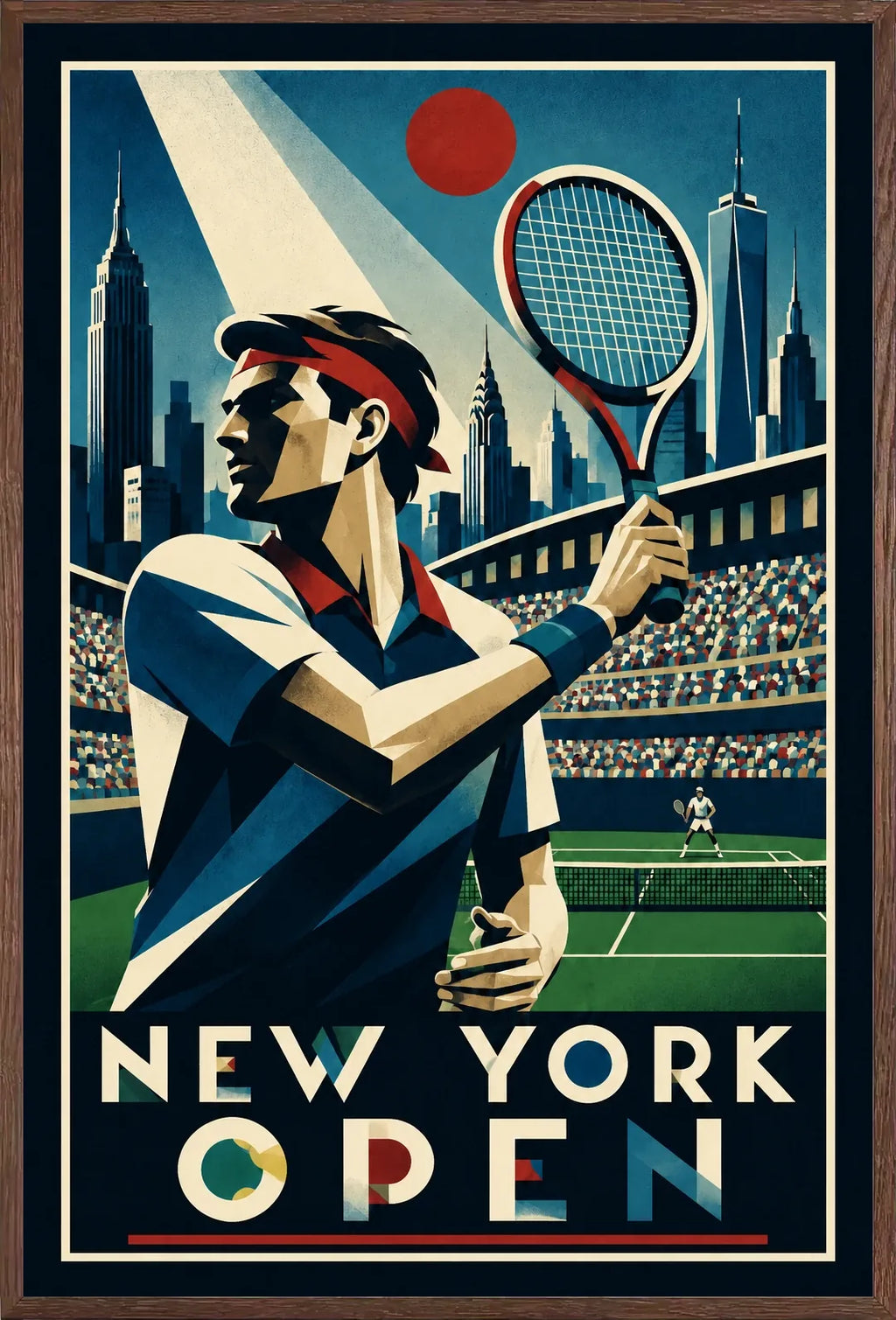 Affiche New York Tennis Open Male High Forehand Finish, affiche Art déco de tennis new-yorkaise