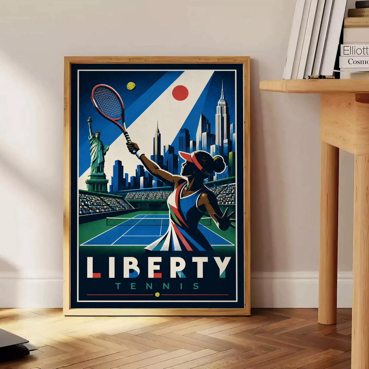 Affiche New York Tennis New York Tennis Femme volée haute, affiche Art déco de tennis new-yorkaise