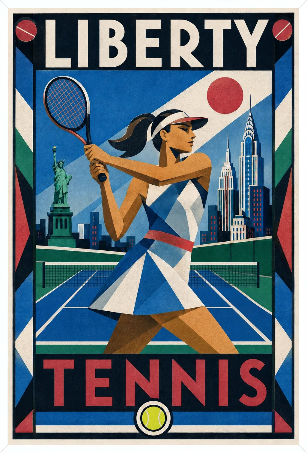 Affiche New York Tennis New York Tennis Femme revers Finish, affiche Art déco de tennis new-yorkaise