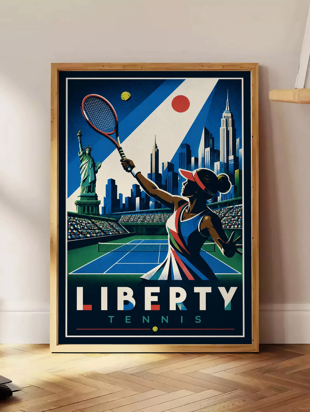 Affiche New York Tennis New York Tennis Femme volée haute, affiche Art déco de tennis new-yorkaise
