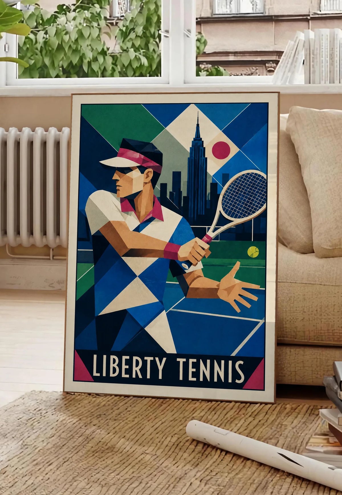 Affiche New York Tennis Art Deco Homme Forehand Followthrough, affiche Art déco de tennis new-yorkaise