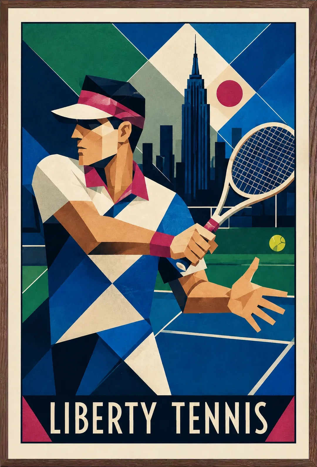 Affiche New York Tennis Art Deco Homme Forehand Followthrough, affiche Art déco de tennis new-yorkaise