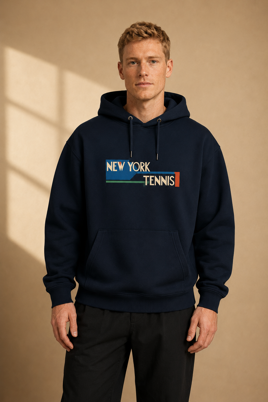 Sweat à capuche New York Tennis Escaliers 12. design textile unisexe [color:navy] [view:front]