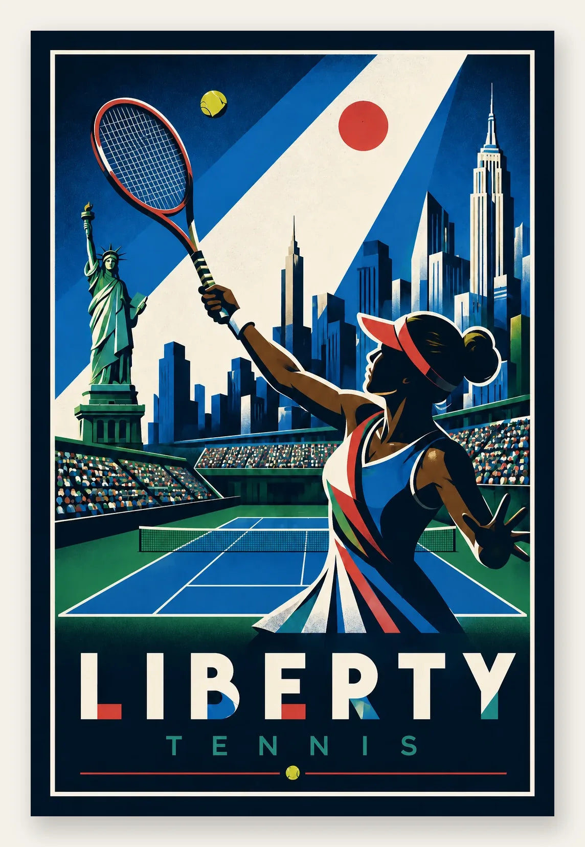 Affiche New York Tennis New York Tennis Femme volée haute, affiche Art déco de tennis new-yorkaise