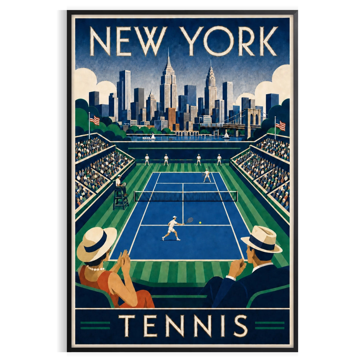 Affiche New York Tennis New York Tennis Stadium Court View, affiche Art déco de tennis new-yorkaise