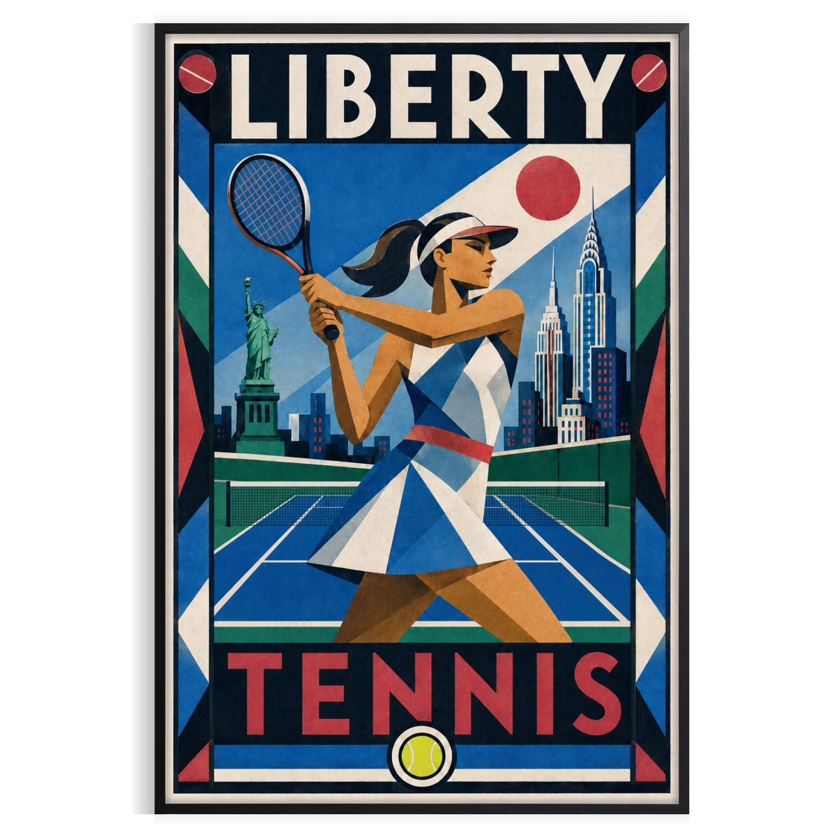 Affiche New York Tennis New York Tennis Femme revers Finish, affiche Art déco de tennis new-yorkaise