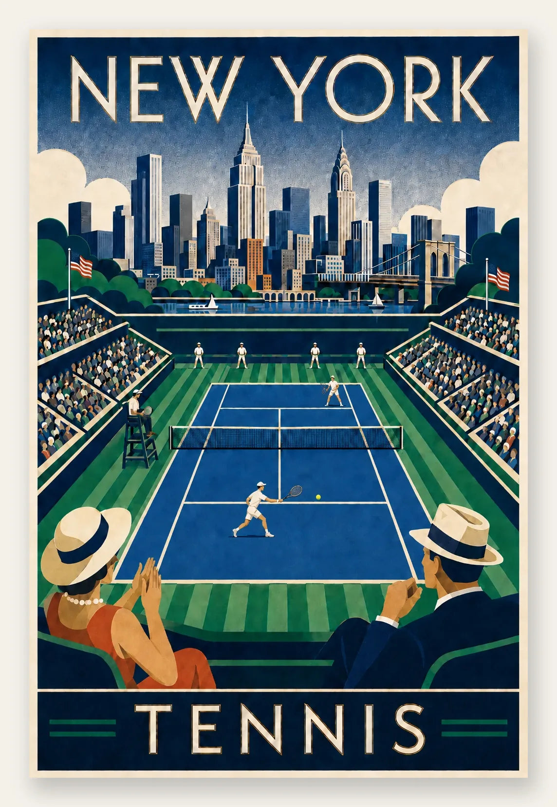 Affiche New York Tennis New York Tennis Stadium Court View, affiche Art déco de tennis new-yorkaise