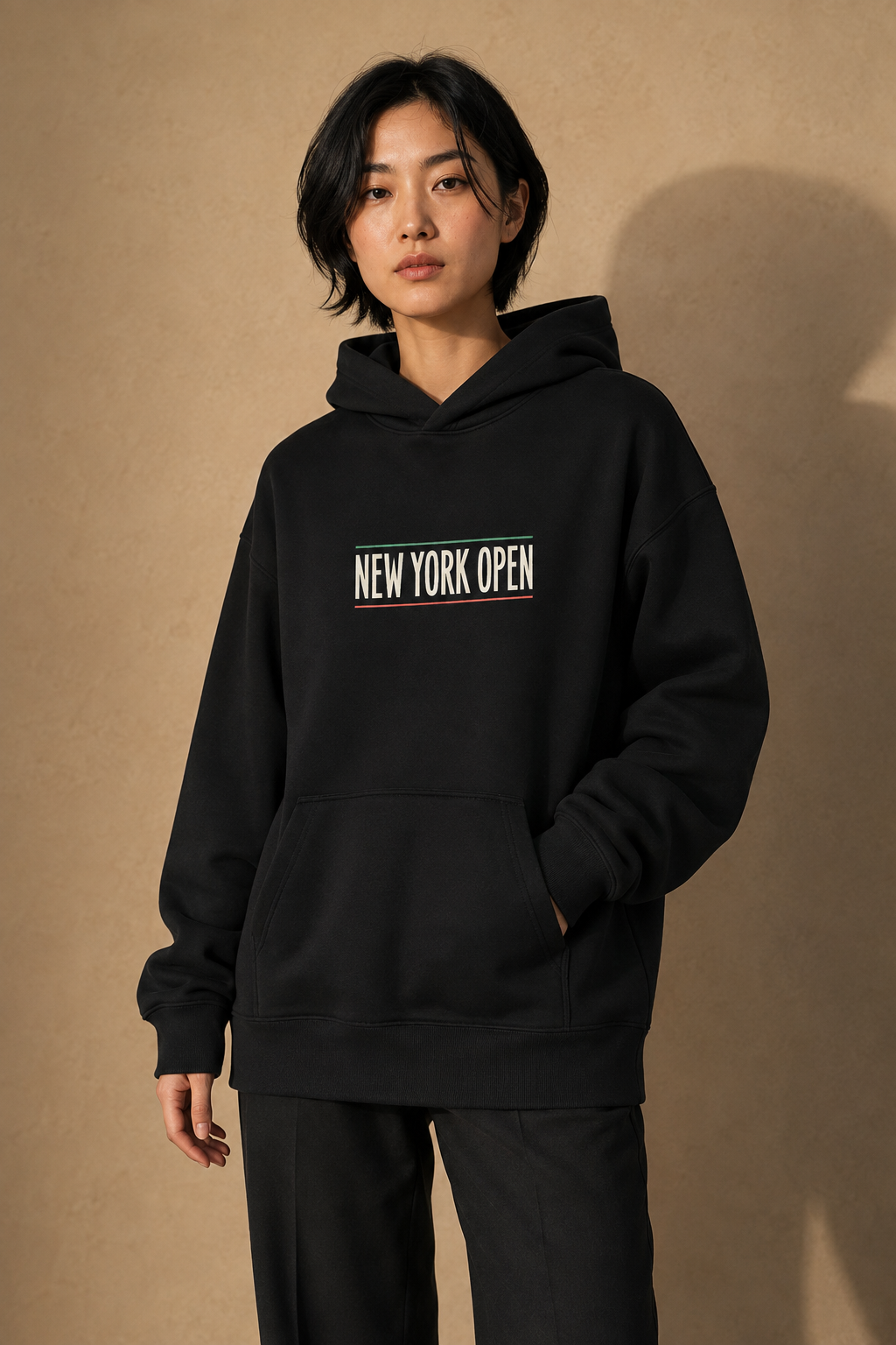 Sweat à capuche New York Tennis Monumental 2. design textile unisexe [color:black] [view:front]