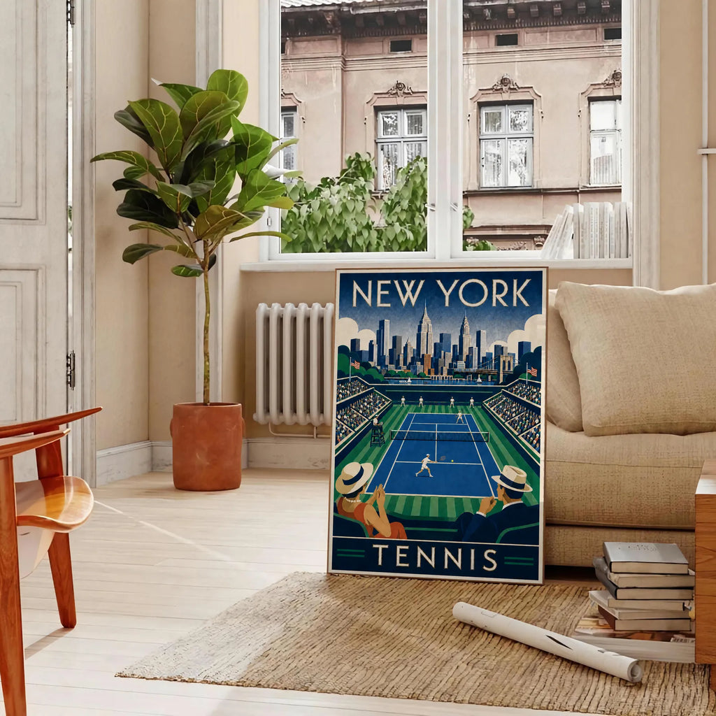 Affiche New York Tennis New York Tennis Stadium Court View, affiche Art déco de tennis new-yorkaise