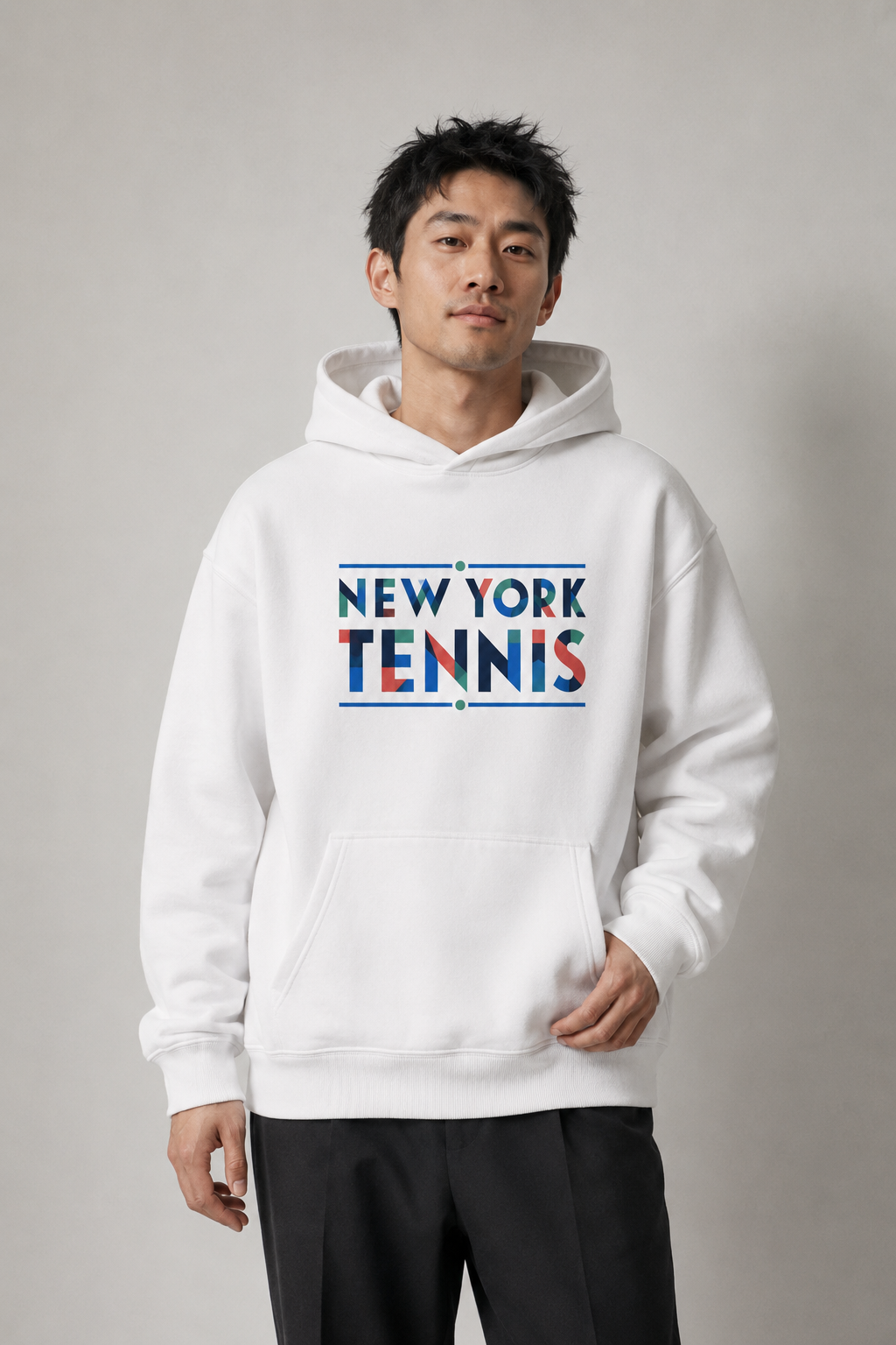 Sweat à capuche New York Tennis Monumental 4. design textile unisexe [color:white] [view:front]