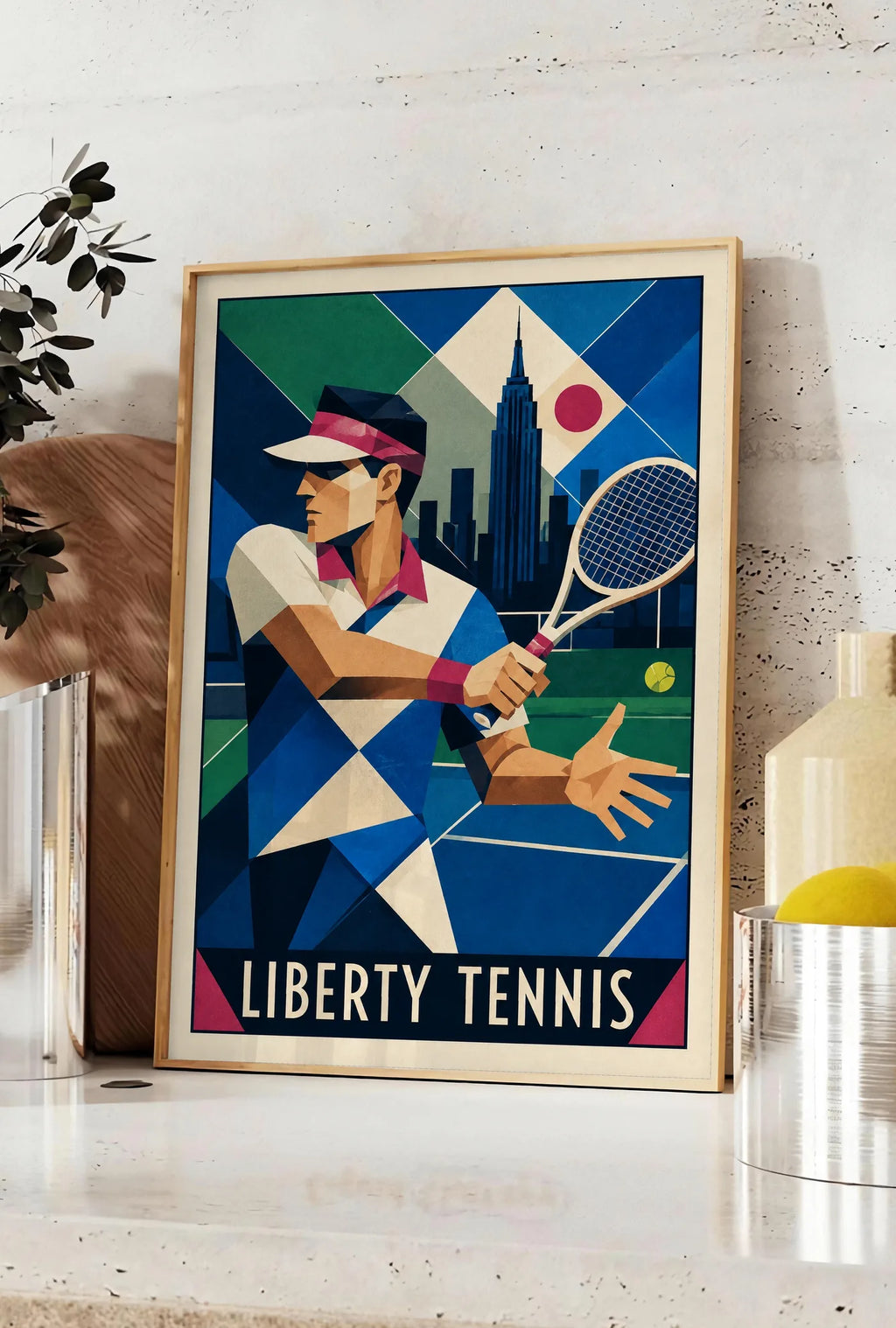 Affiche New York Tennis Art Deco Homme Forehand Followthrough, affiche Art déco de tennis new-yorkaise