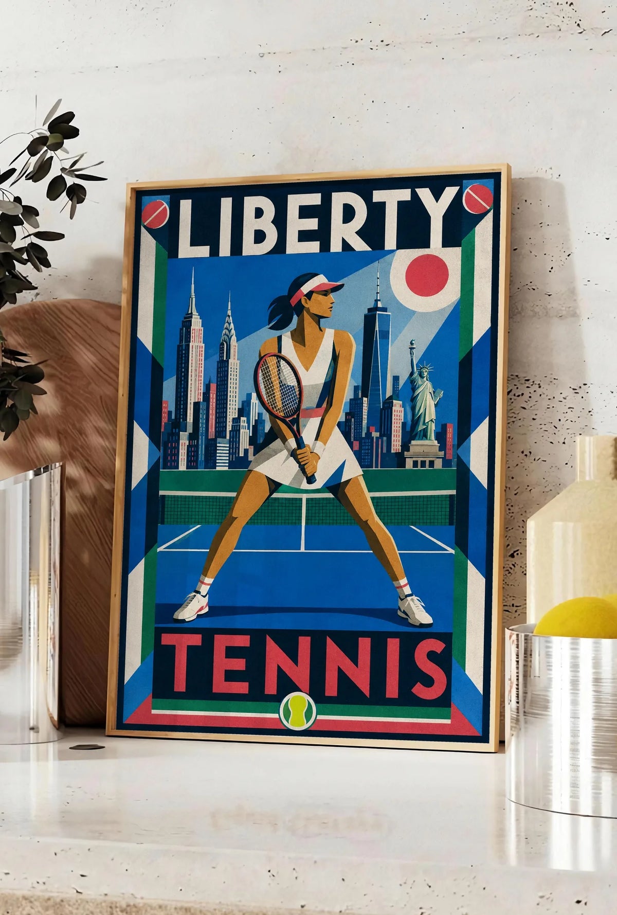 Affiche New York Tennis New York Tennis Femme prêt Pose, affiche Art déco de tennis new-yorkaise