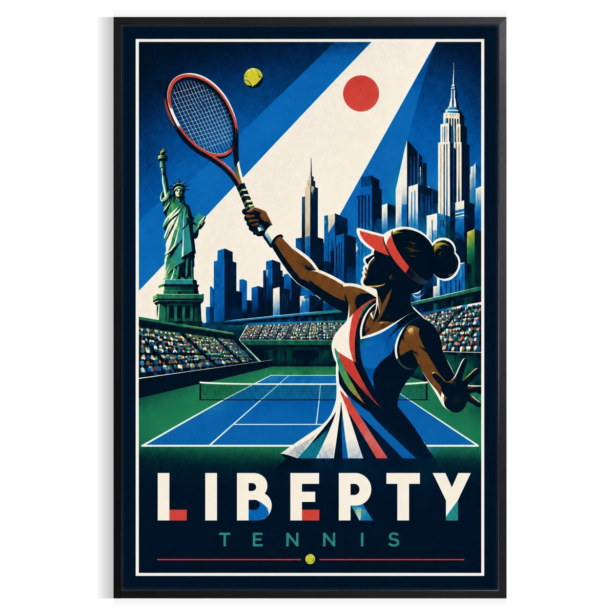 Affiche New York Tennis New York Tennis Femme volée haute, affiche Art déco de tennis new-yorkaise