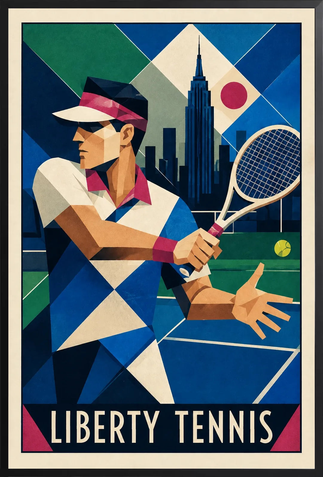 Affiche New York Tennis Art Deco Homme Forehand Followthrough, affiche Art déco de tennis new-yorkaise