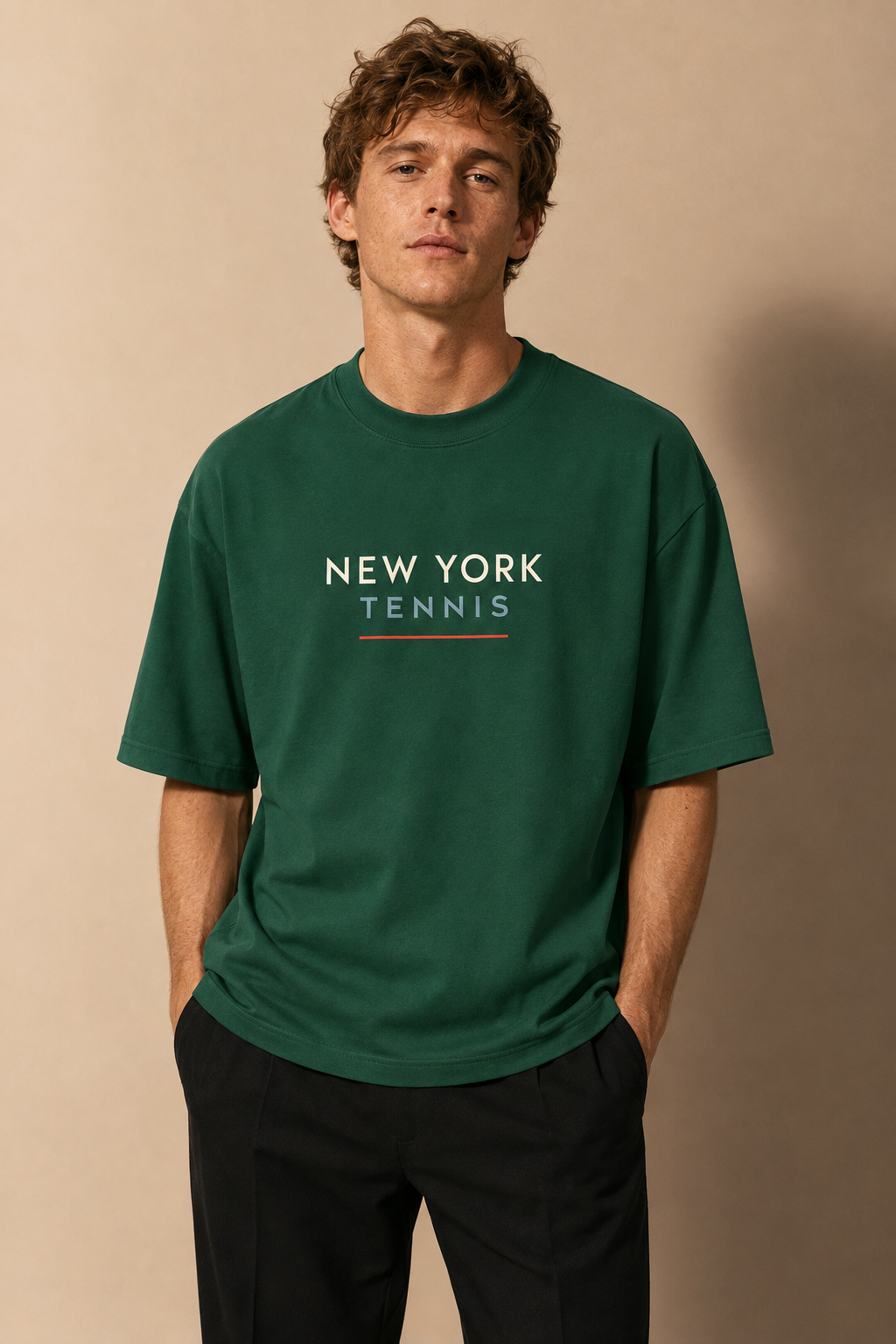 T-shirt New York Tennis Lettres espacées 19. design textile unisexe [color:green] [view:front]
